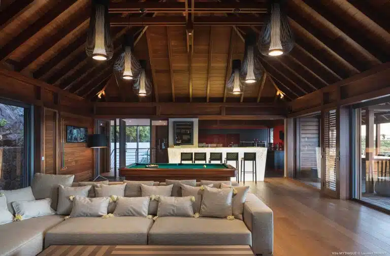 living room with ocean view in the mythique villa in st Barth