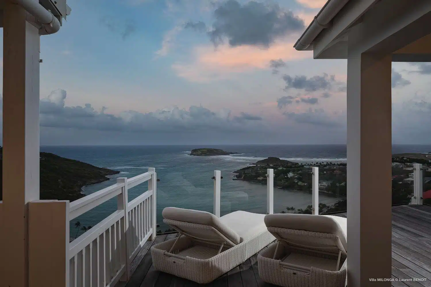 outdoor lounge area with sea view at Milonga villa - luxury villa for rent in St Barts