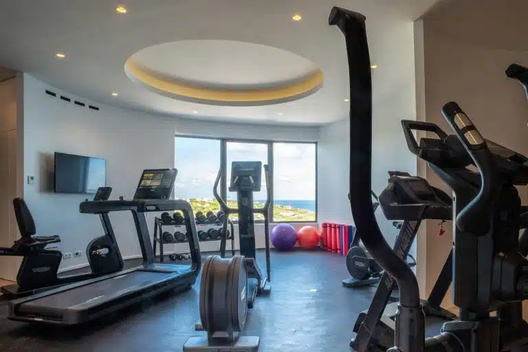 fitness room with sea view in the luxury villa epicure st barts