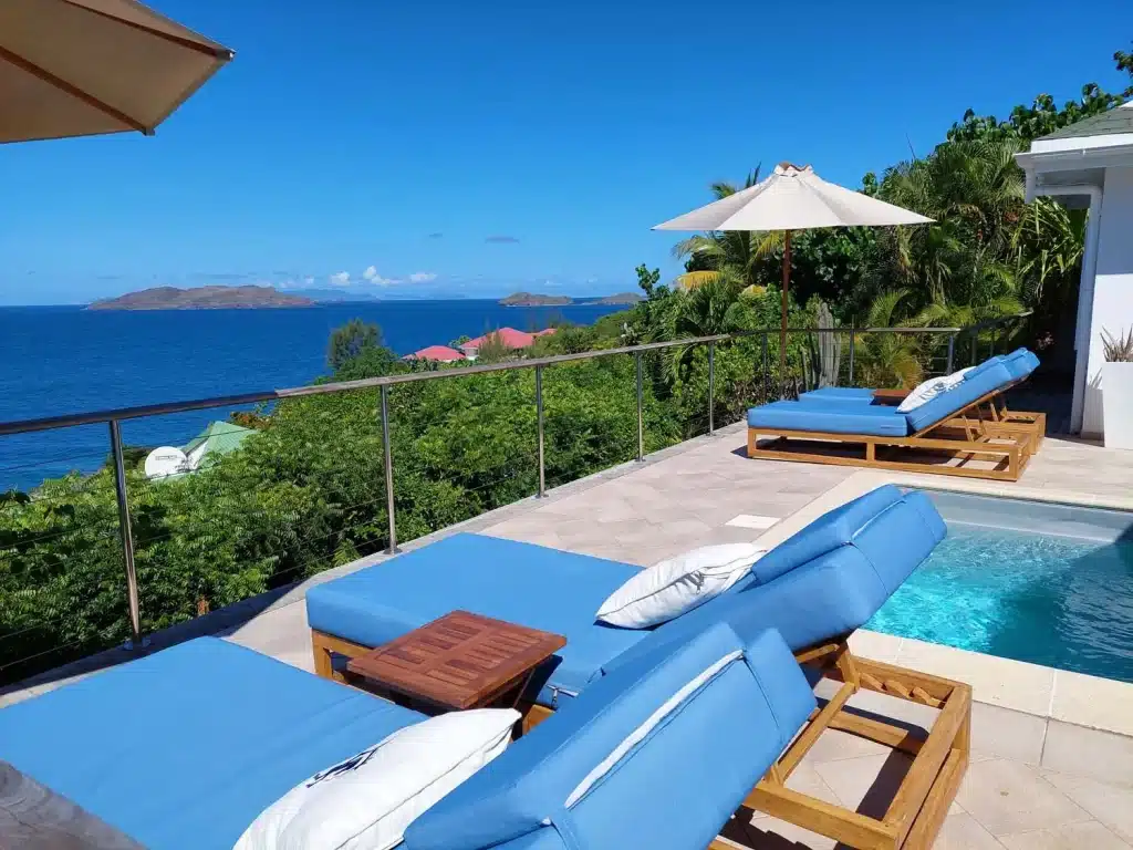 Outdoor terrace and swimming pool in Milonga villa - luxury villa for rent in St Barts