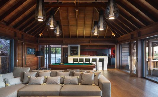 living room with ocean view in the mythique villa in st Barth